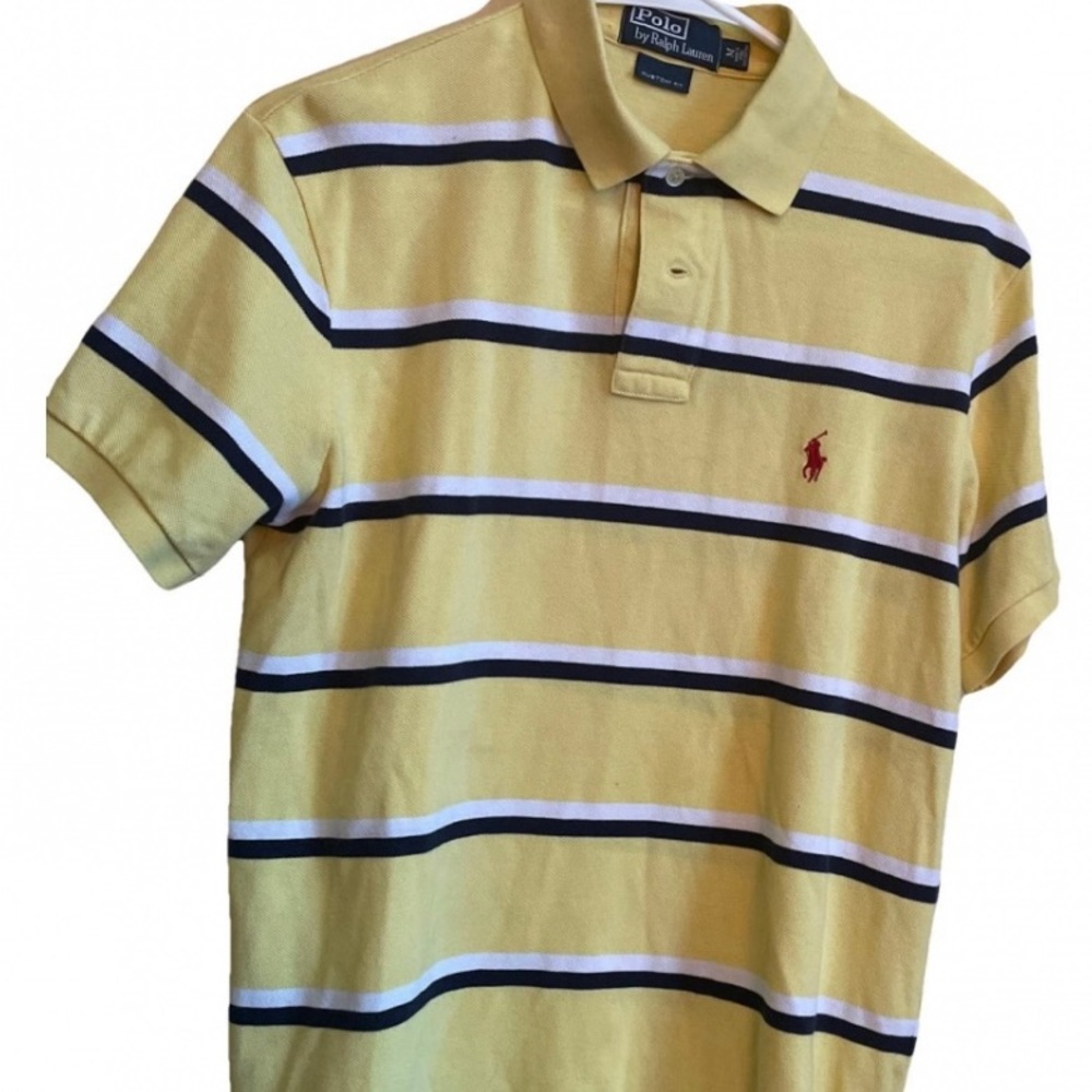 Yellow with black and white stripes medium polo by Ralph Lauren